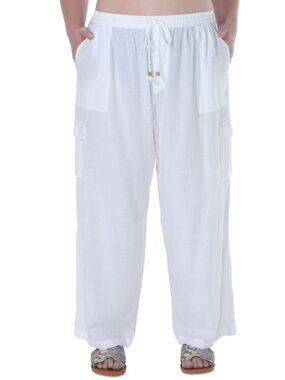 Raviya Plus Size High Rise Pull-on Cover-up Cargo Pants White Size 2X 10054
